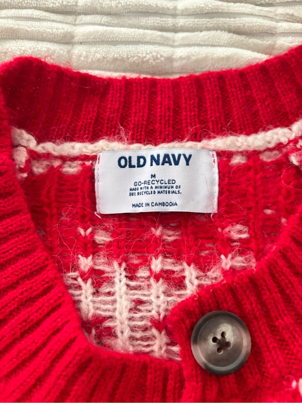 Old Navy Red Sweater Cardigan with White Knit Accents